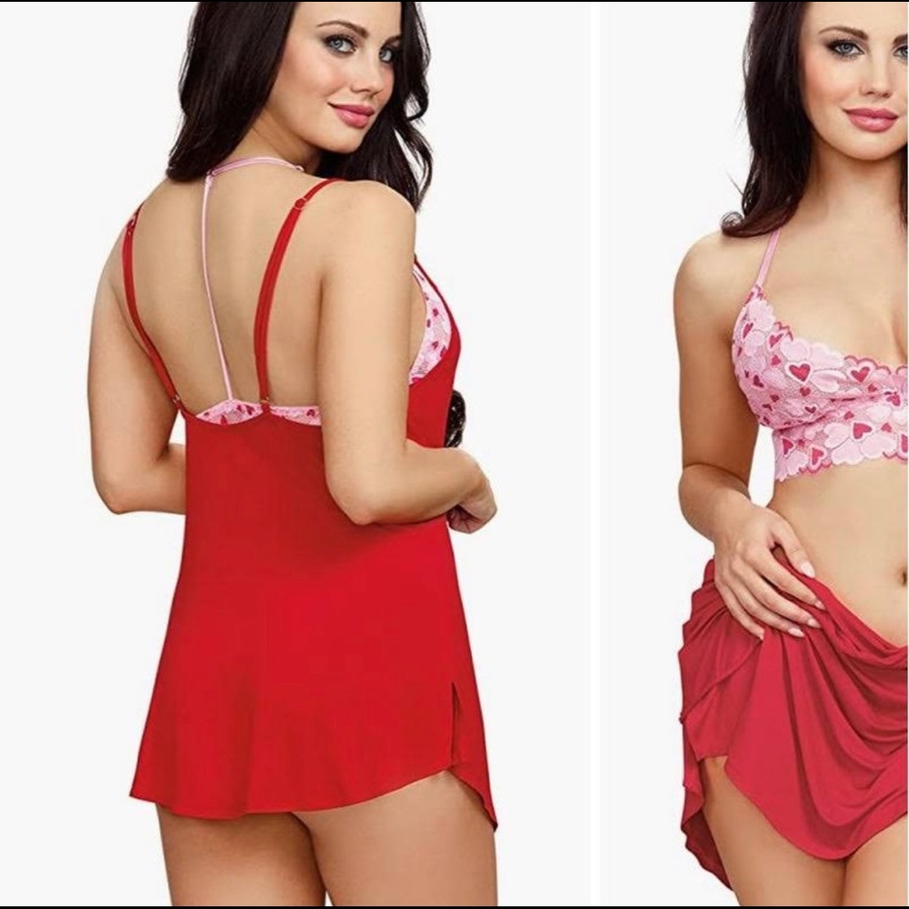 New Sexy Dream Girl Red “Love” Nighty & Bandeaux Set Pajamas
